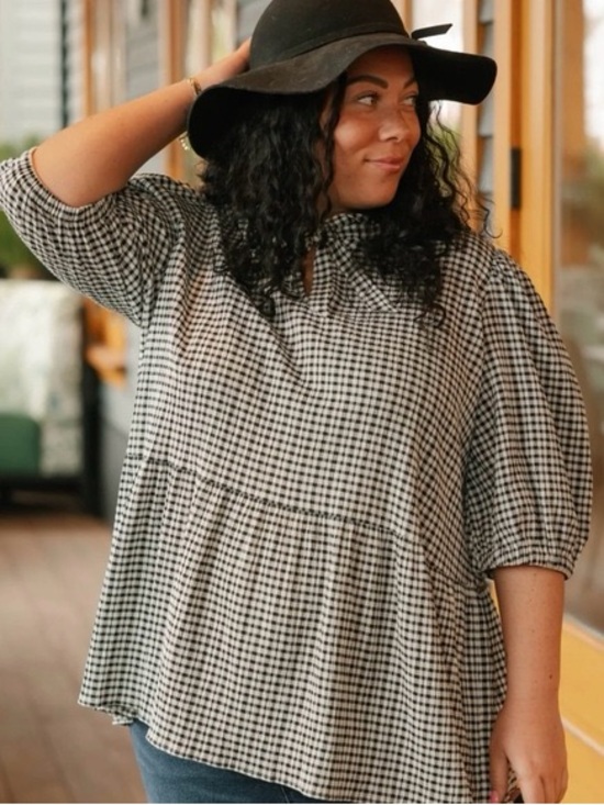 Smash + Tess Tops - 303. Smash + Tess Relaxed Gingham Peplum Top - Black/White